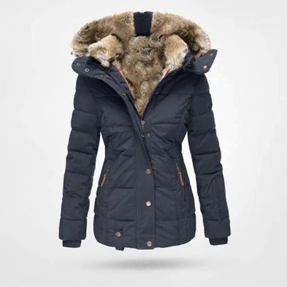 Amelia | Women's Quilted Hooded Puffer Coat Faux Fur Longline Jacket