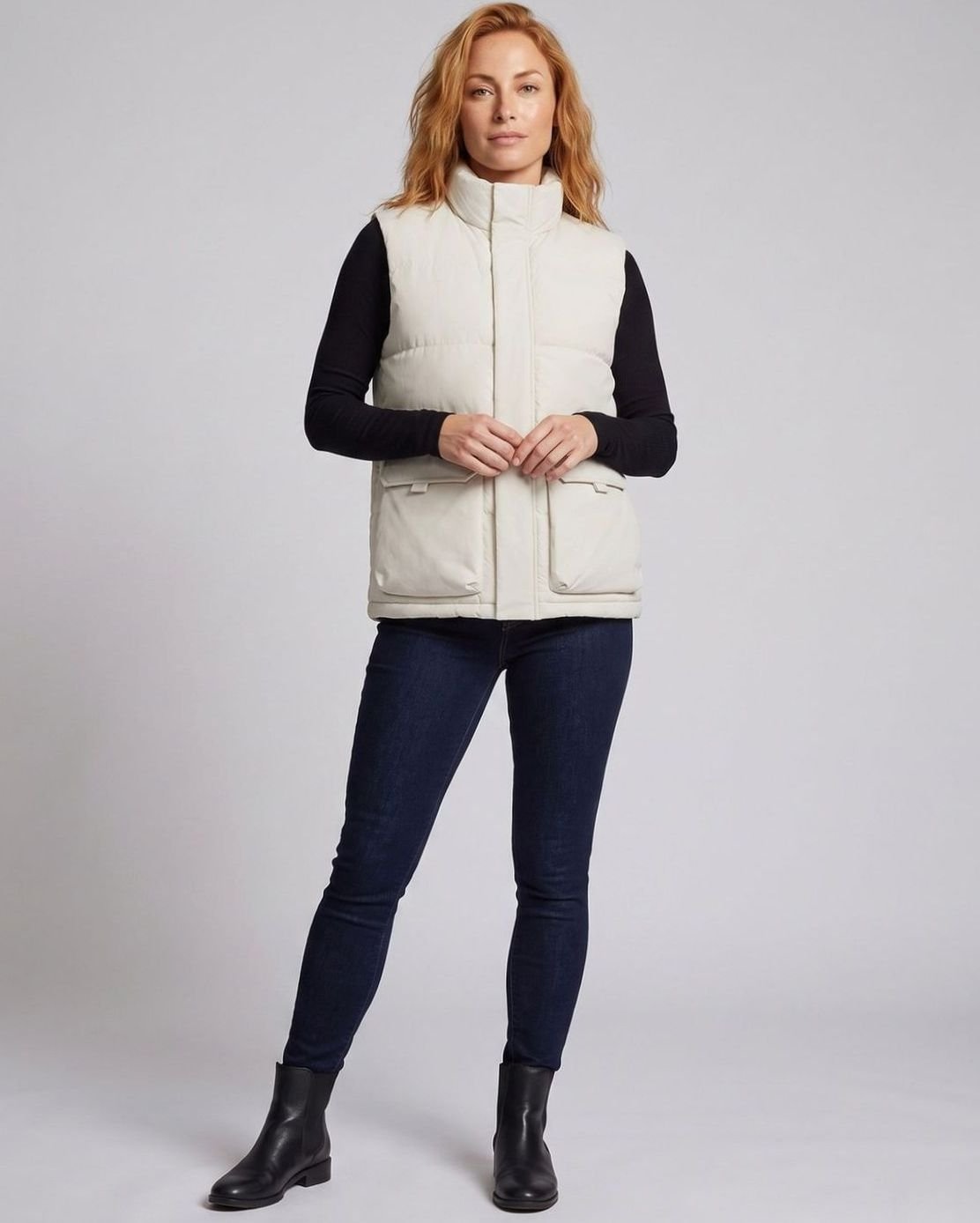 Penelope | Women's Quilted Puffer Vest High-Neck Zip-Up Flap Pocket Sleeveless Jacket