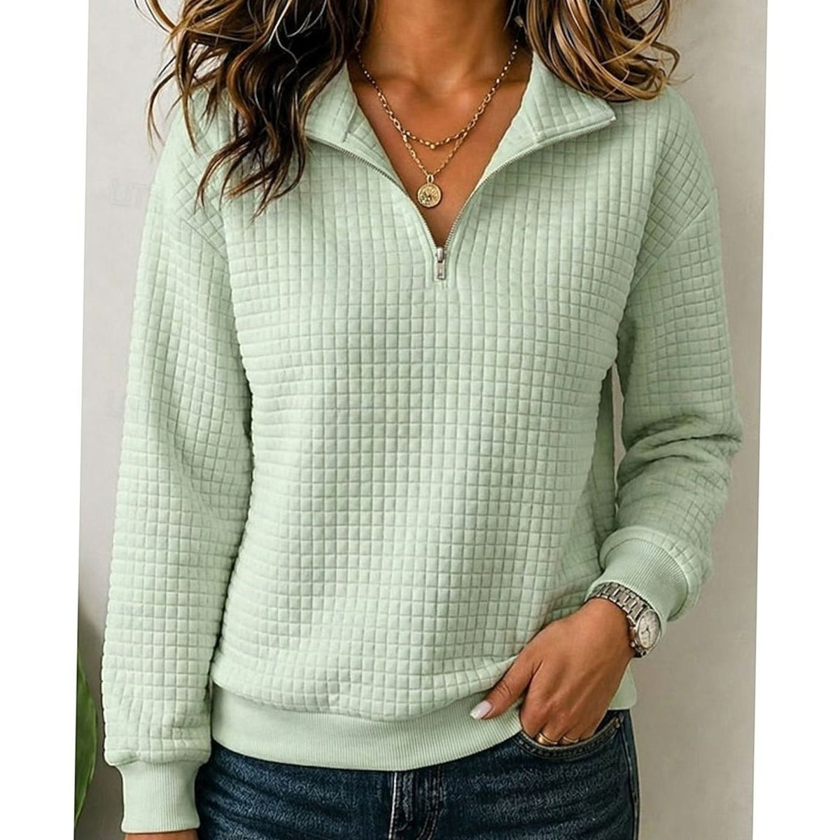 Emma | Women's Quilted Texture Quarter-Zip Pullover Sweater