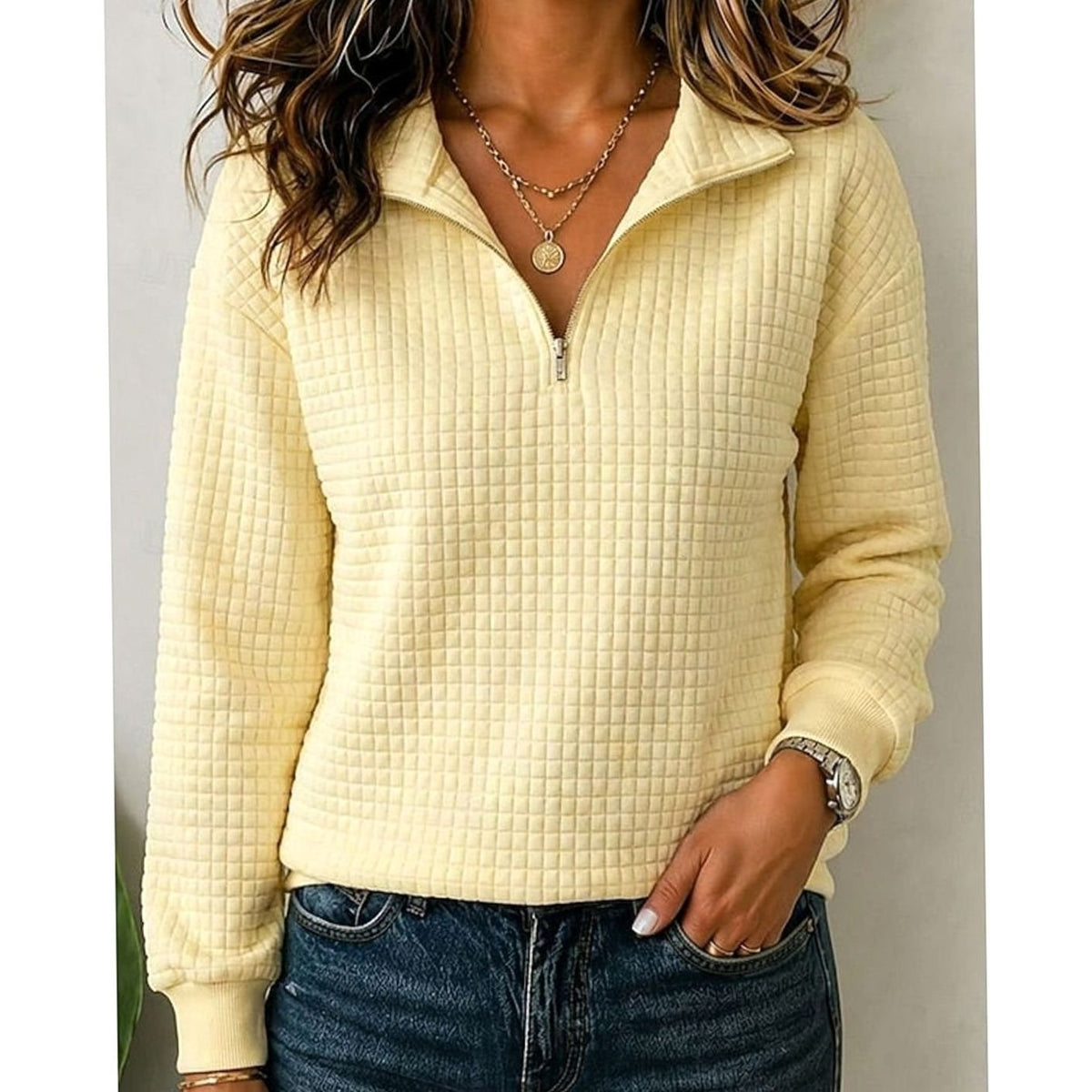 Emma | Women's Quilted Texture Quarter-Zip Pullover Sweater