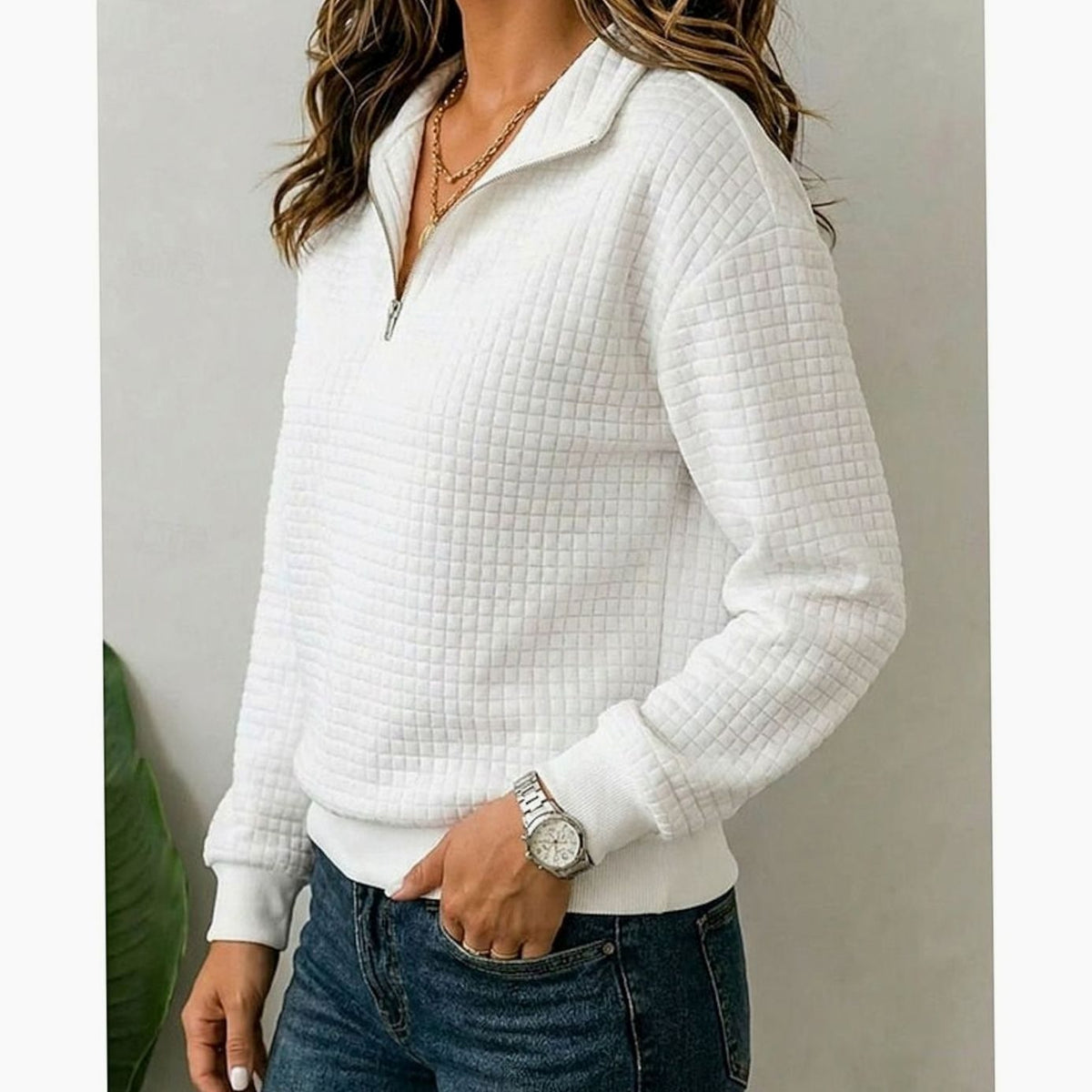 Emma | Women's Quilted Texture Quarter-Zip Pullover Sweater