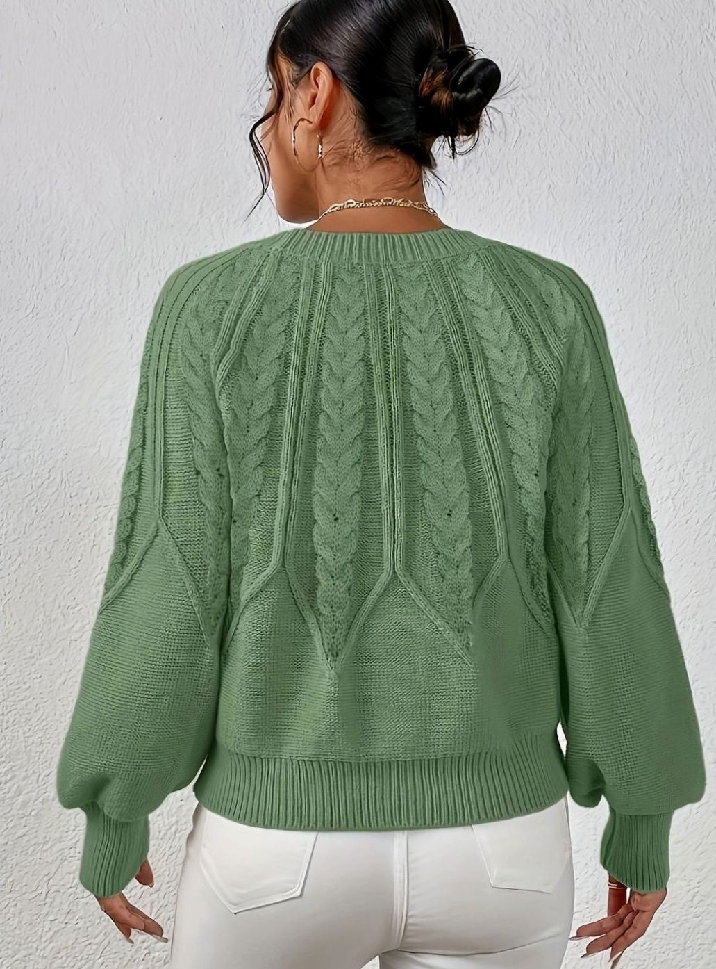Amelia | Women's Relaxed Cable-Knit Lantern Sleeve Sweater
