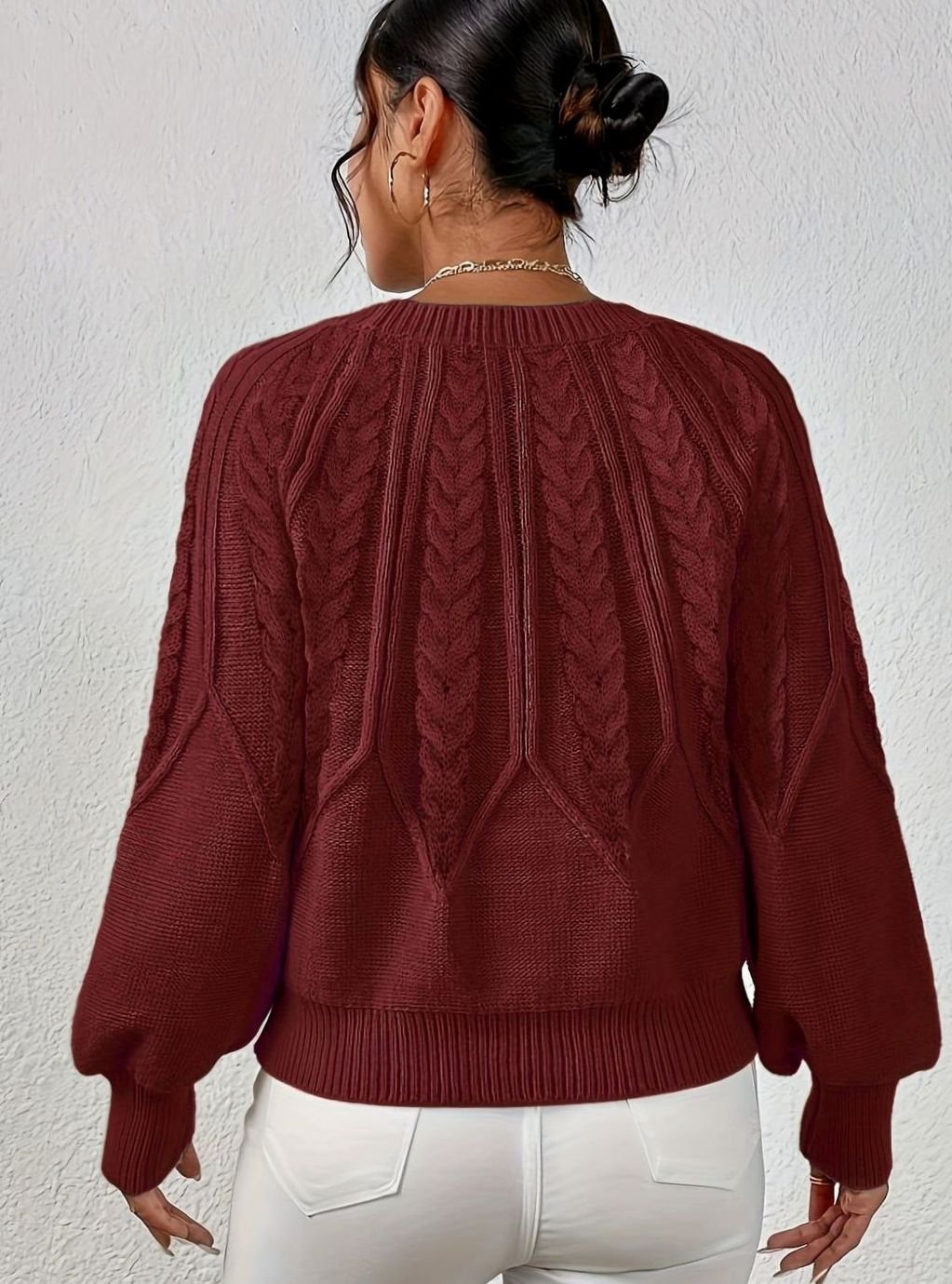 Amelia | Women's Relaxed Cable-Knit Lantern Sleeve Sweater