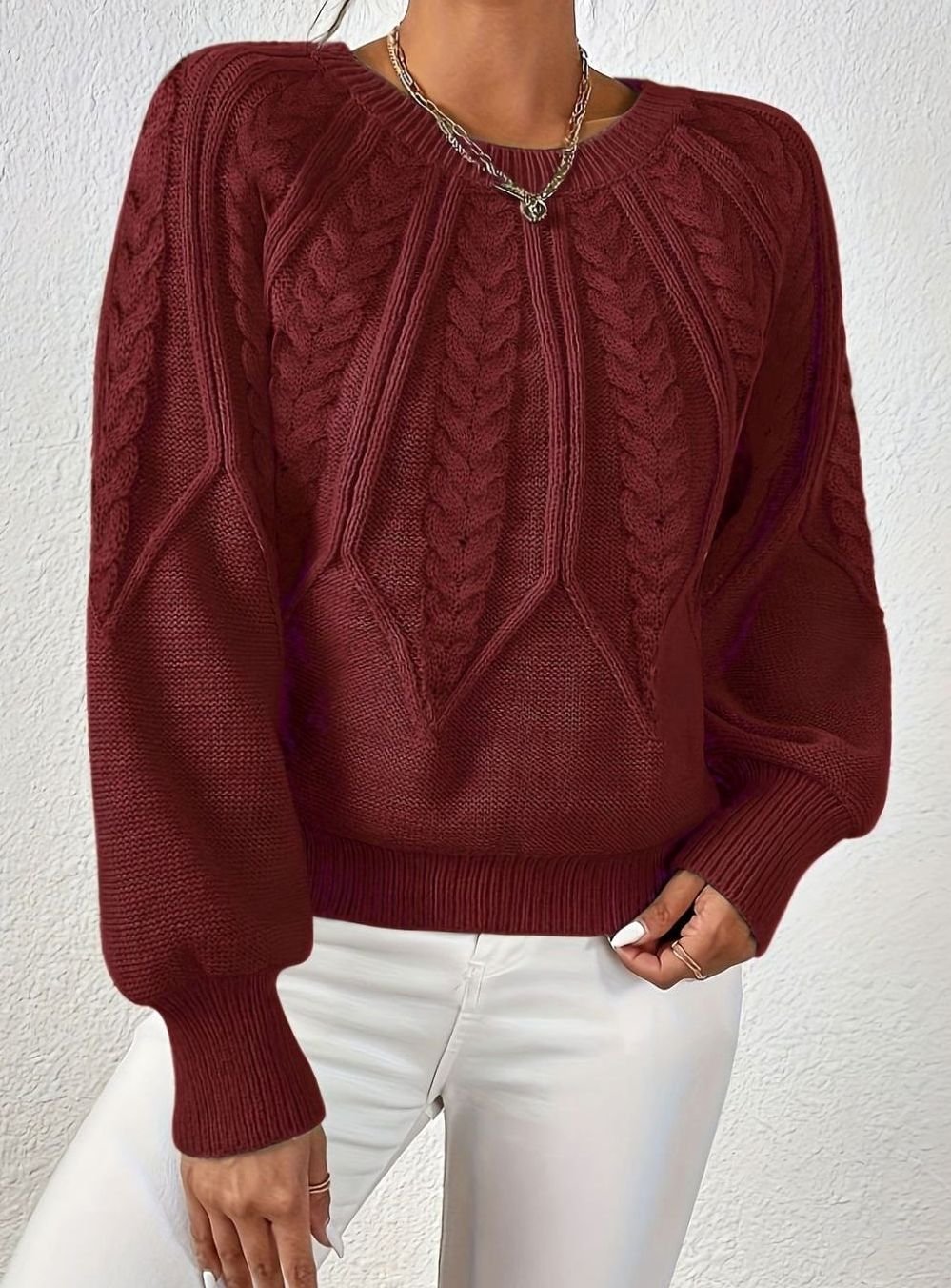 Amelia | Women's Relaxed Cable-Knit Lantern Sleeve Sweater