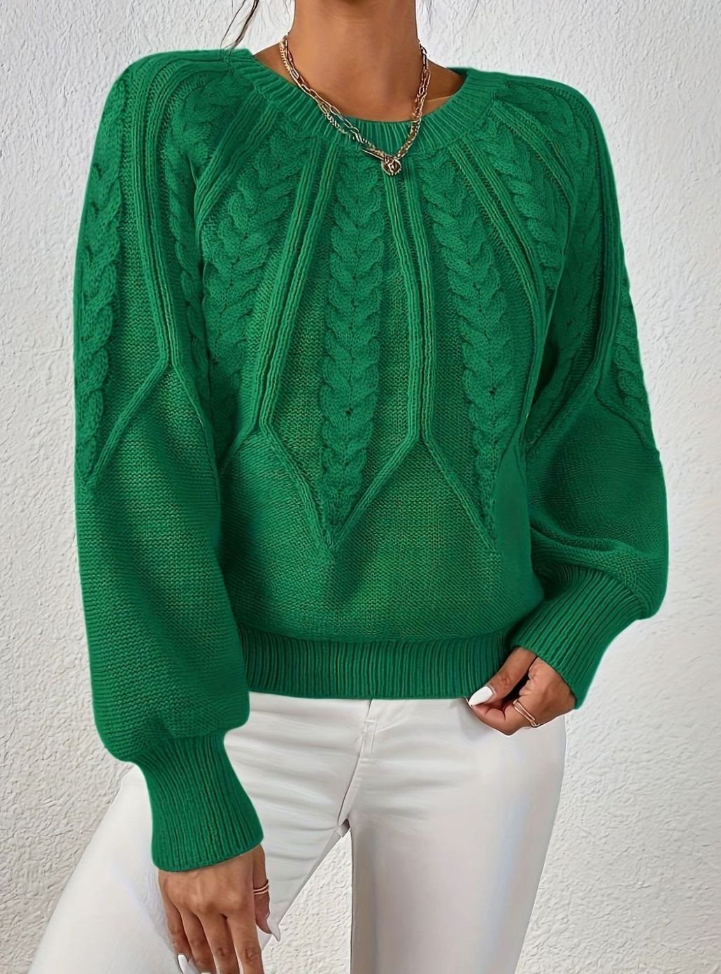 Amelia | Women's Relaxed Cable-Knit Lantern Sleeve Sweater