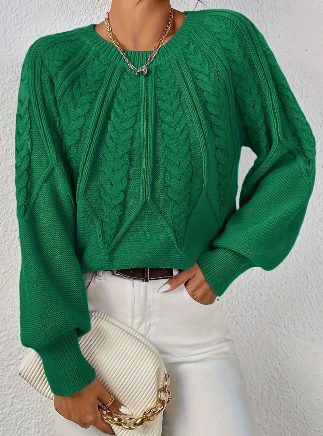 Amelia | Women's Relaxed Cable-Knit Lantern Sleeve Sweater