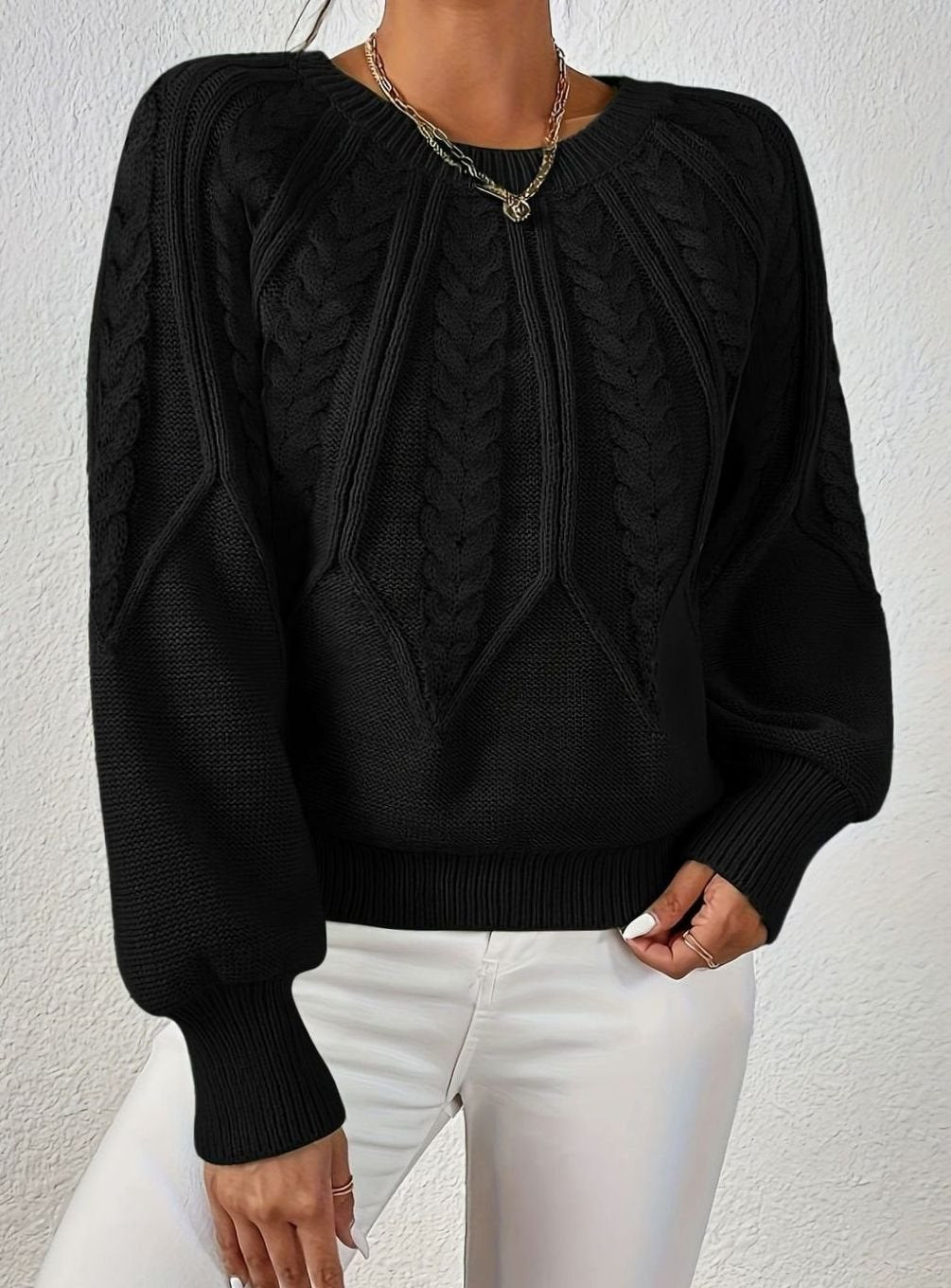 Amelia | Women's Relaxed Cable-Knit Lantern Sleeve Sweater