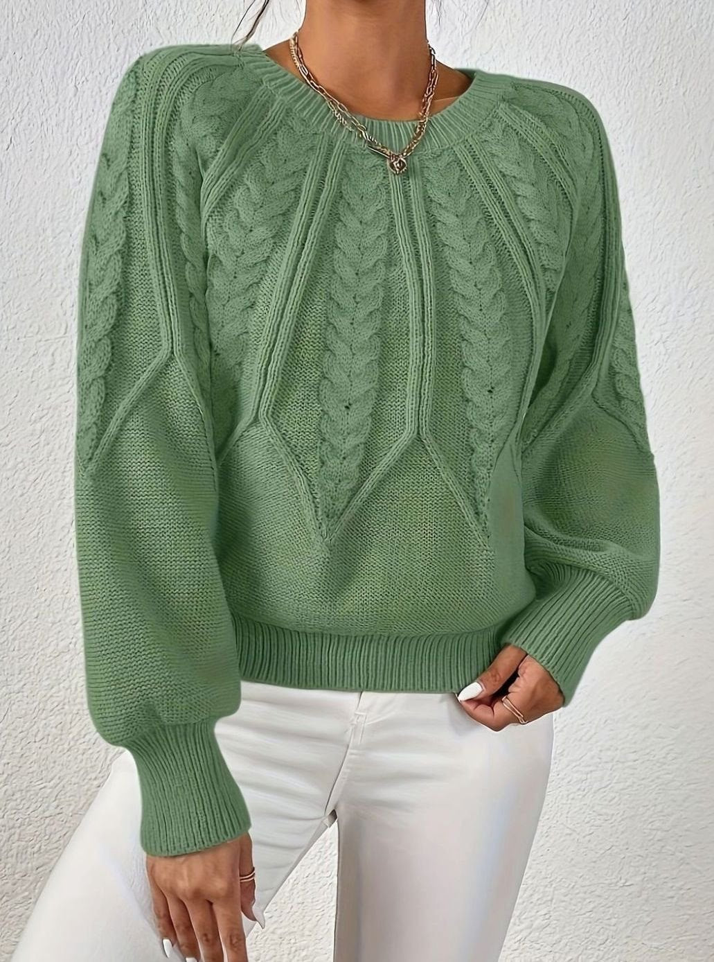 Amelia | Women's Relaxed Cable-Knit Lantern Sleeve Sweater