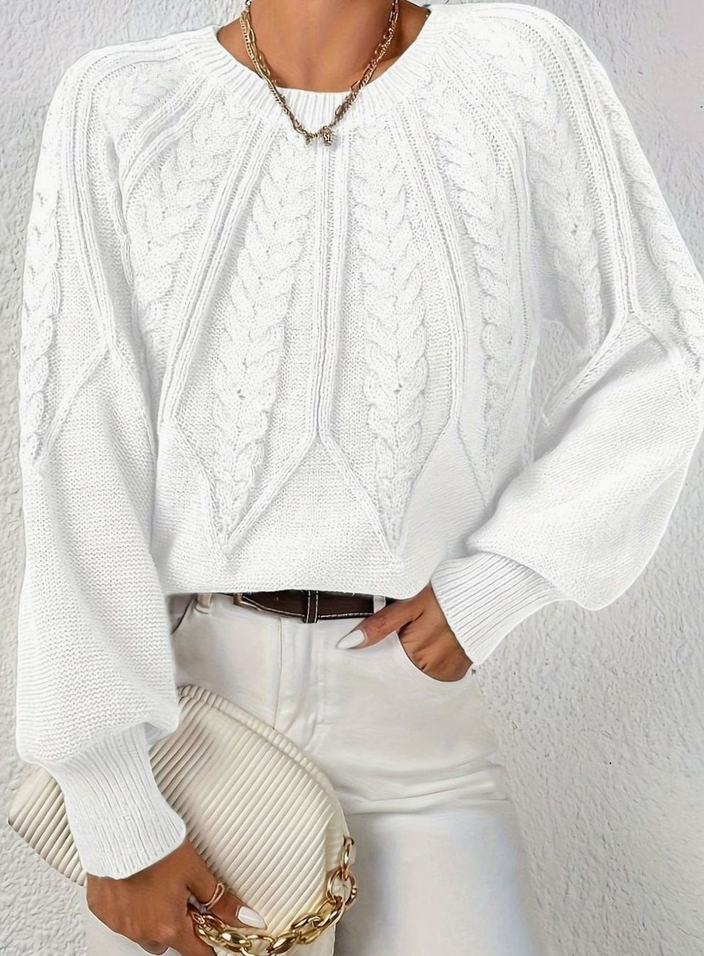 Amelia | Women's Relaxed Cable-Knit Lantern Sleeve Sweater