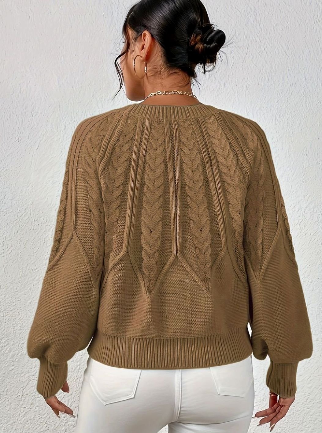 Amelia | Women's Relaxed Cable-Knit Lantern Sleeve Sweater