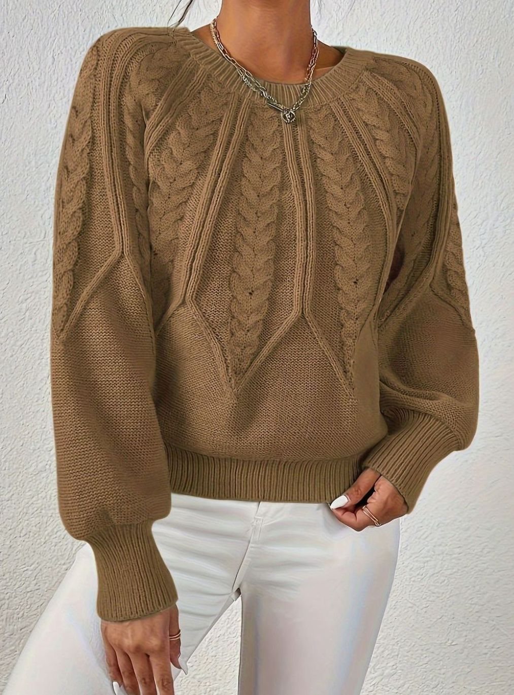 Amelia | Women's Relaxed Cable-Knit Lantern Sleeve Sweater