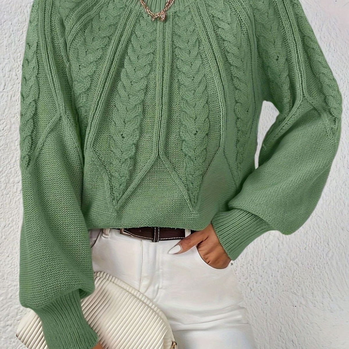 Amelia | Women's Relaxed Cable-Knit Lantern Sleeve Sweater