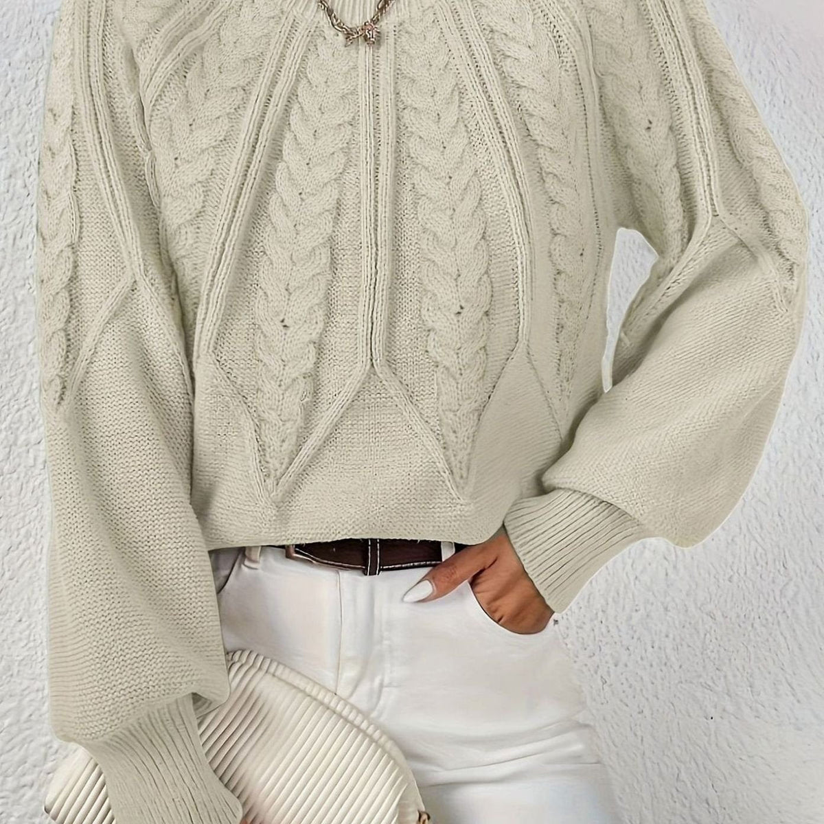 Amelia | Women's Relaxed Cable-Knit Lantern Sleeve Sweater