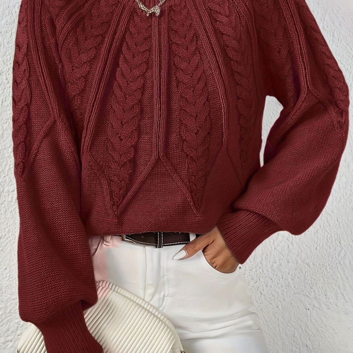 Amelia | Women's Relaxed Cable-Knit Lantern Sleeve Sweater