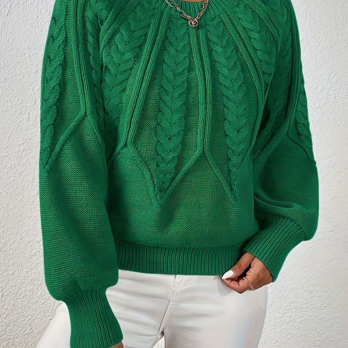 Amelia | Women's Relaxed Cable-Knit Lantern Sleeve Sweater