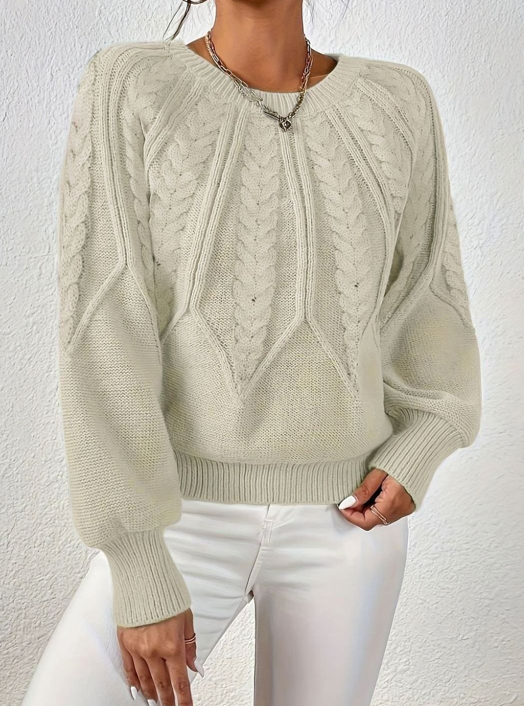 Amelia | Women's Relaxed Cable-Knit Lantern Sleeve Sweater