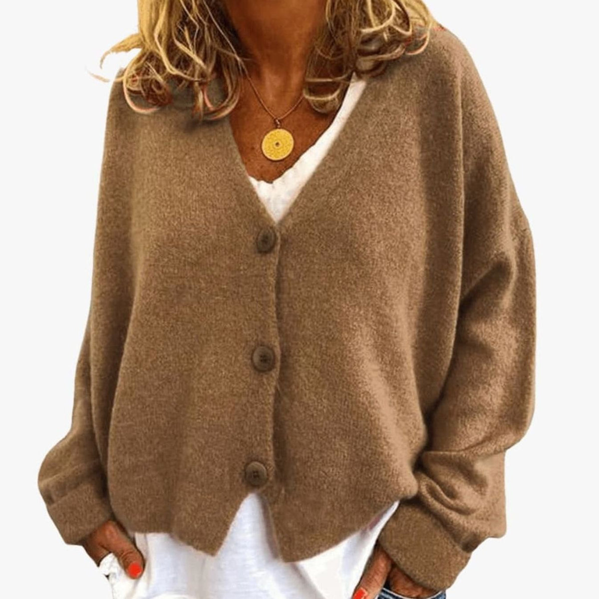 Olivia | Women's Relaxed Drop-Shoulder V-Neck Button Cardigan