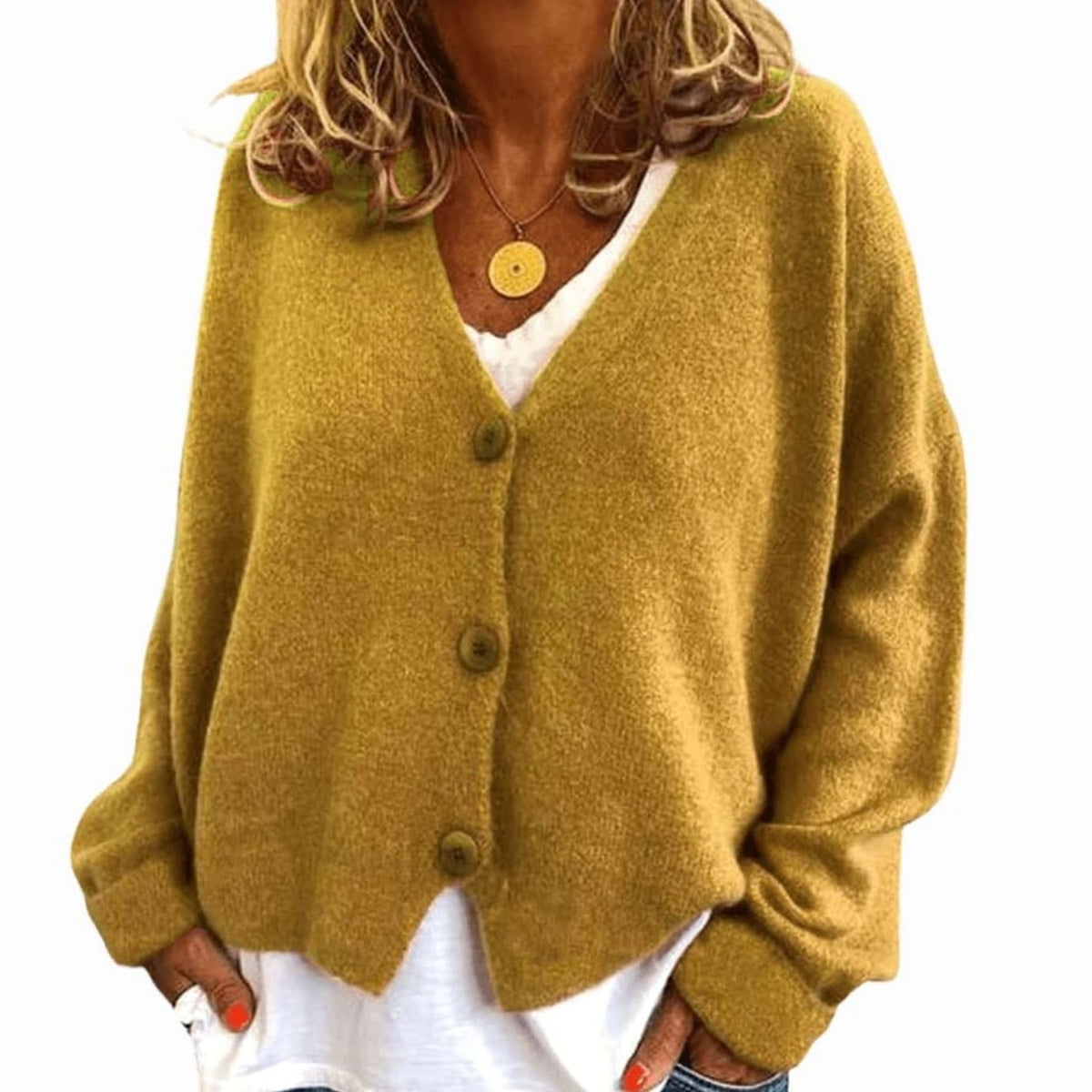 Olivia | Women's Relaxed Drop-Shoulder V-Neck Button Cardigan