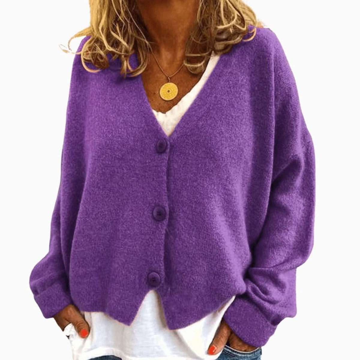 Olivia | Women's Relaxed Drop-Shoulder V-Neck Button Cardigan