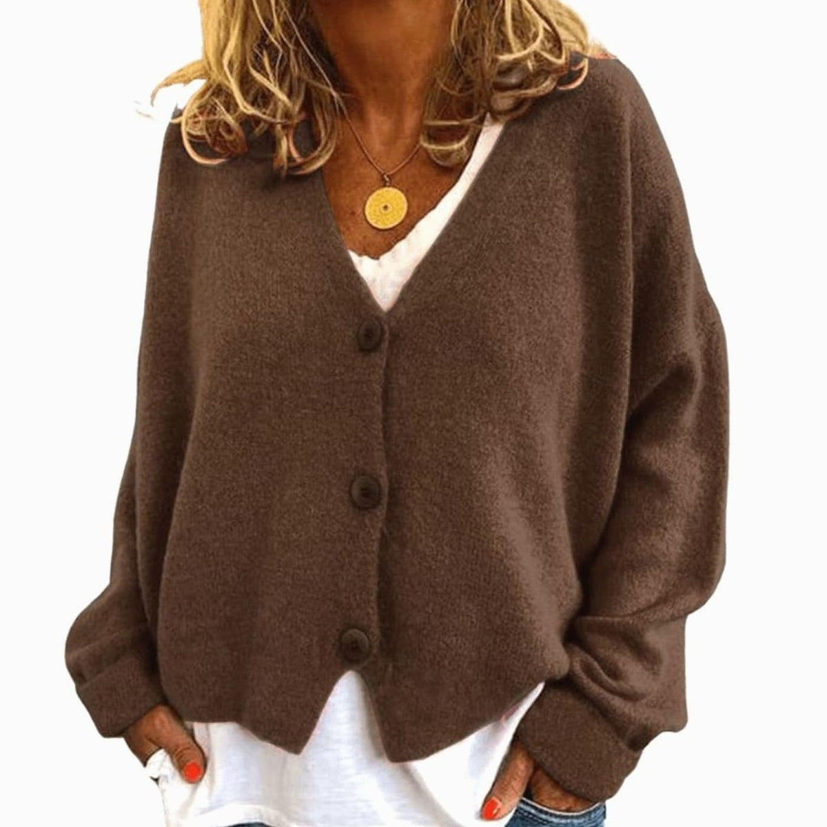 Olivia | Women's Relaxed Drop-Shoulder V-Neck Button Cardigan