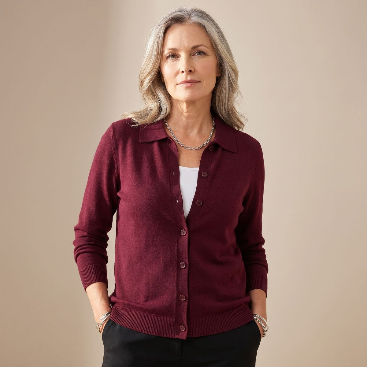 Aria | Women's Relaxed-Fit Button-Front Collared Knit Cardigan