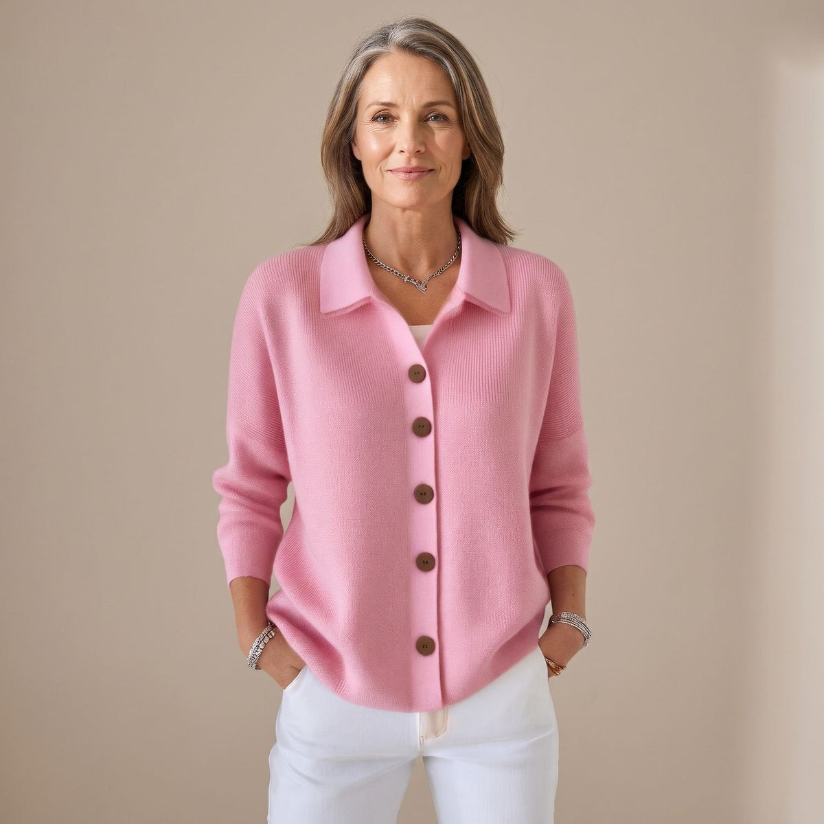 Aria | Women's Relaxed-Fit Button-Front Collared Knit Cardigan