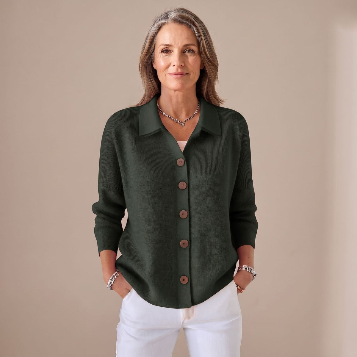 Aria | Women's Relaxed-Fit Button-Front Collared Knit Cardigan