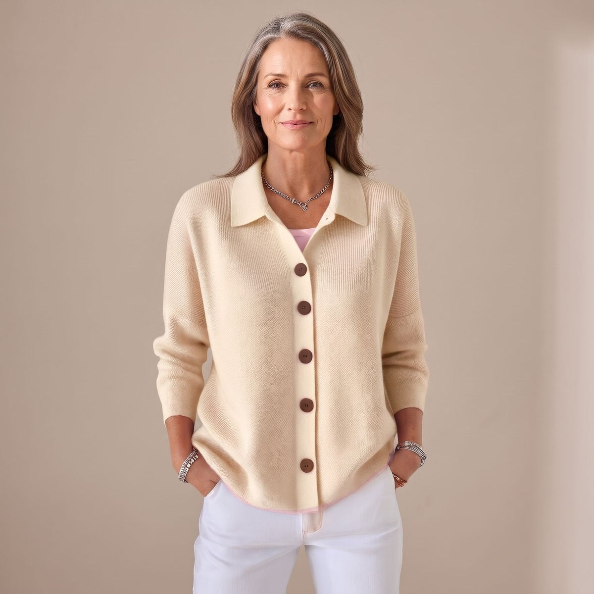 Aria | Women's Relaxed-Fit Button-Front Collared Knit Cardigan