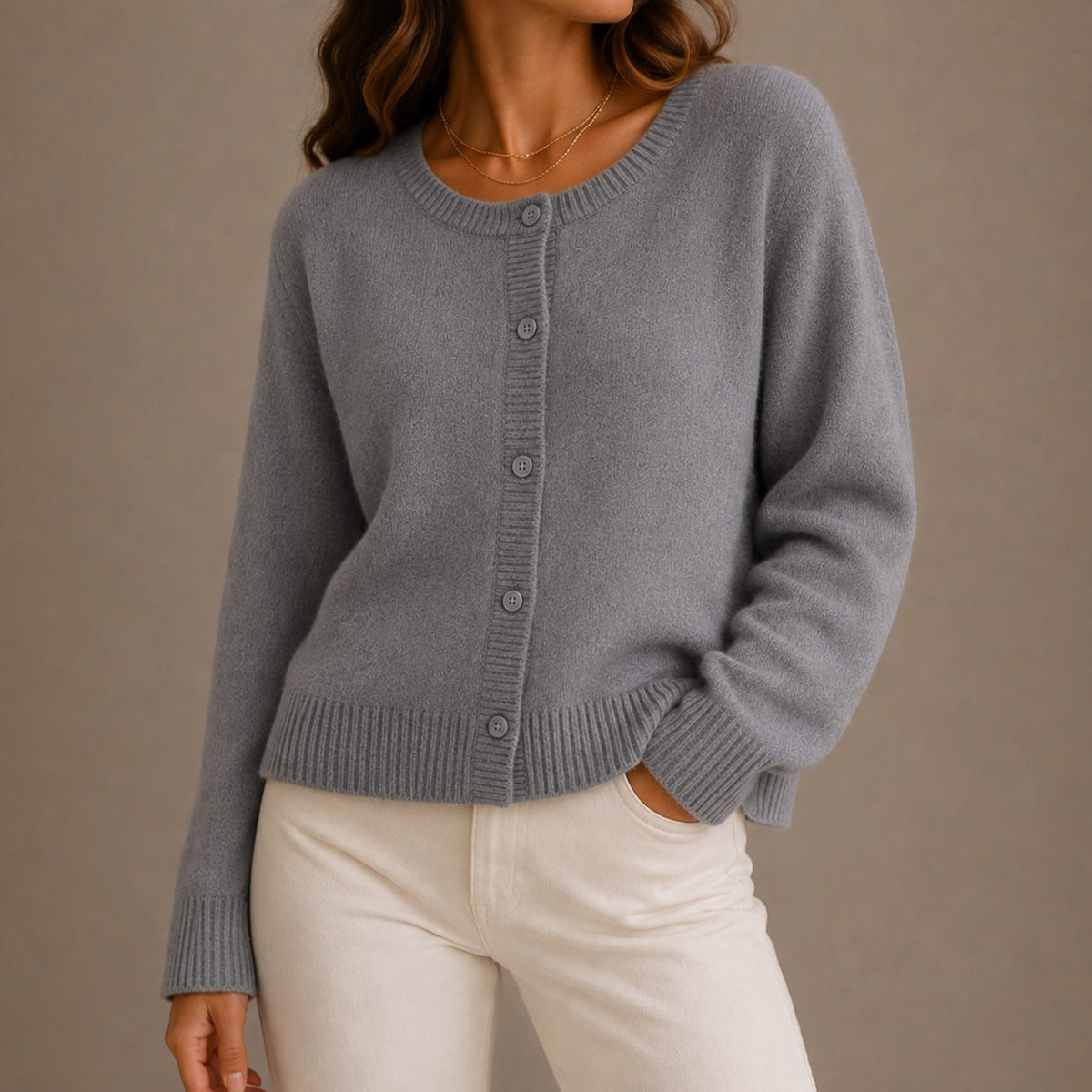 Amelia | Women's Relaxed-Fit Button-Up Round Neck Knit Cardigans