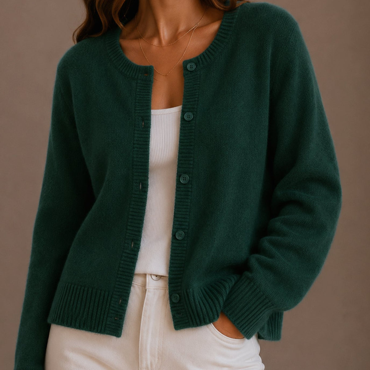 Amelia | Women's Relaxed-Fit Button-Up Round Neck Knit Cardigans