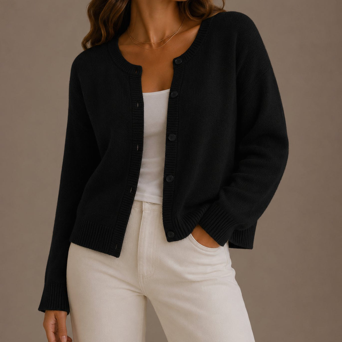 Amelia | Women's Relaxed-Fit Button-Up Round Neck Knit Cardigans