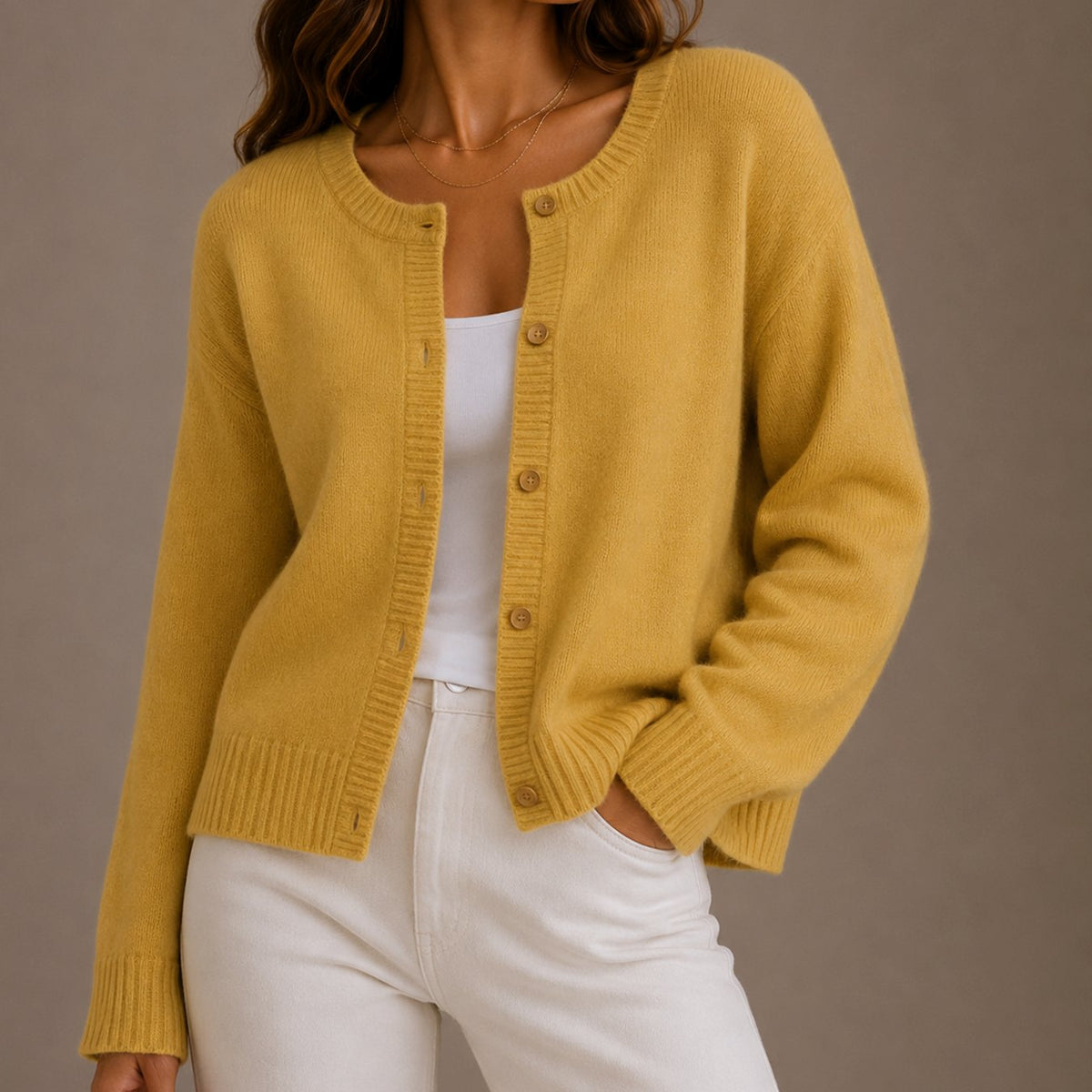 Amelia | Women's Relaxed-Fit Button-Up Round Neck Knit Cardigans