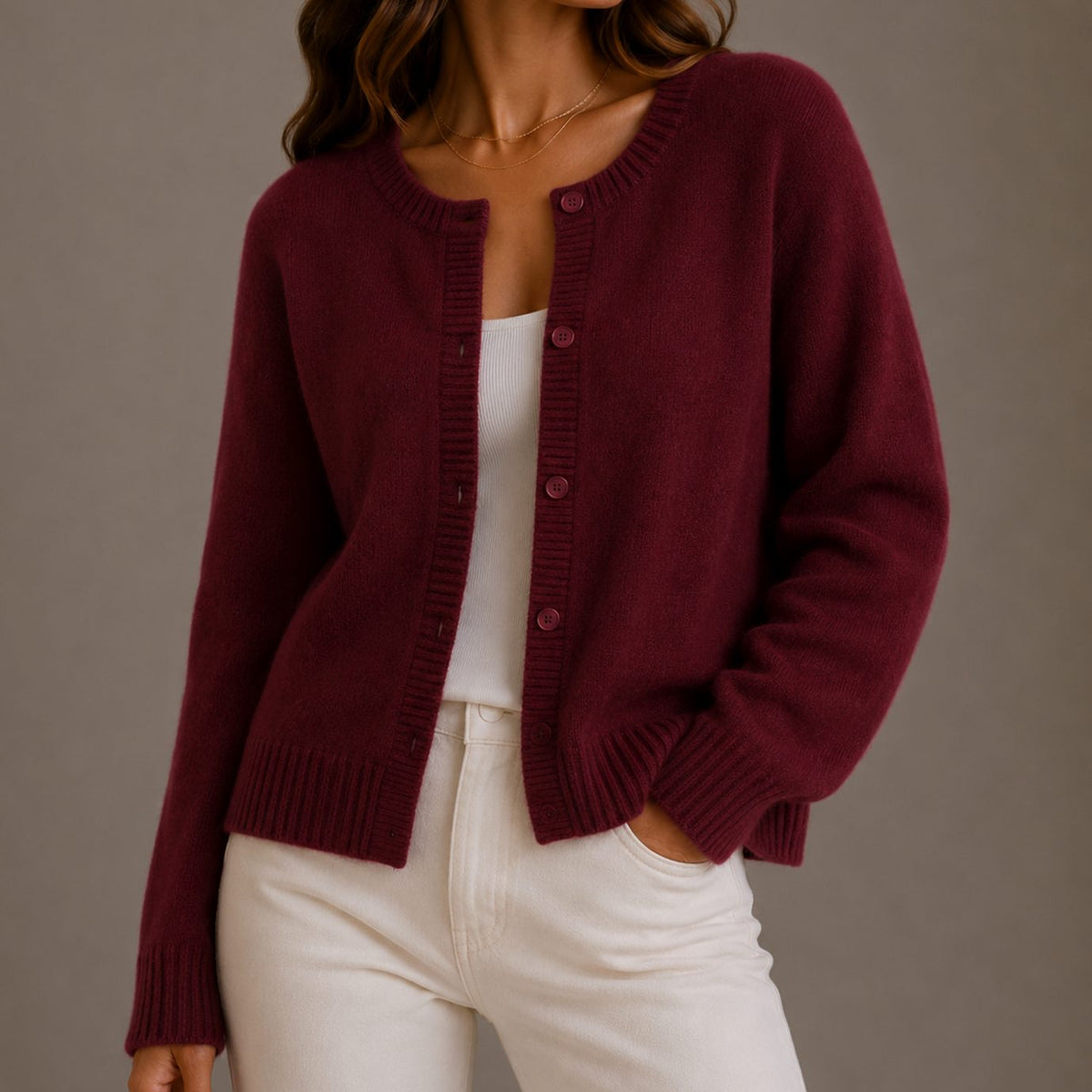 Amelia | Women's Relaxed-Fit Button-Up Round Neck Knit Cardigans