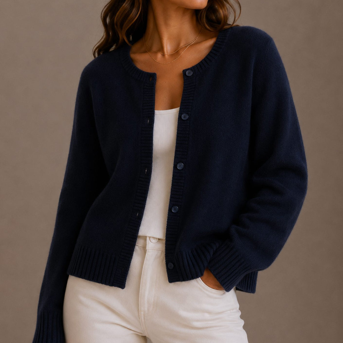 Amelia | Women's Relaxed-Fit Button-Up Round Neck Knit Cardigans