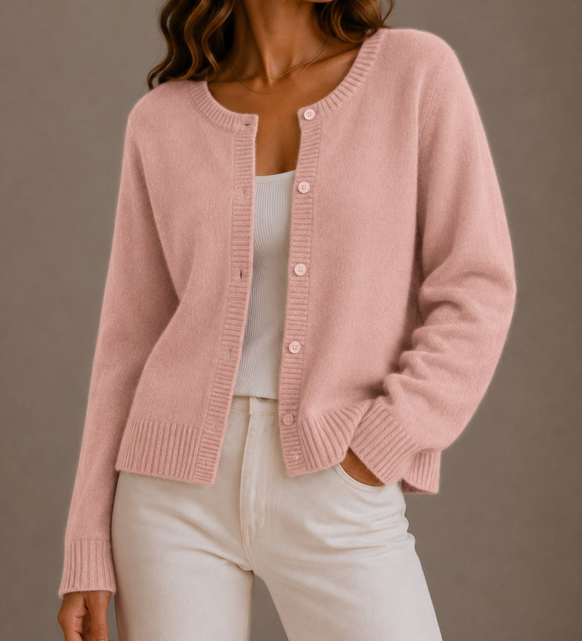 Amelia | Women's Relaxed-Fit Button-Up Round Neck Knit Cardigans