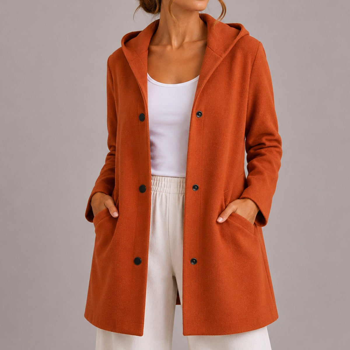 Penelope | Women's Relaxed-Fit Hooded Button-Up Cardigan with Pockets