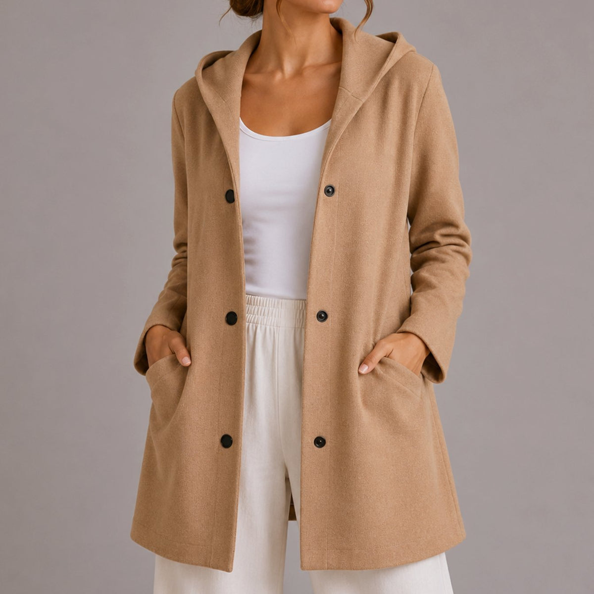 Penelope | Women's Relaxed-Fit Hooded Button-Up Cardigan with Pockets