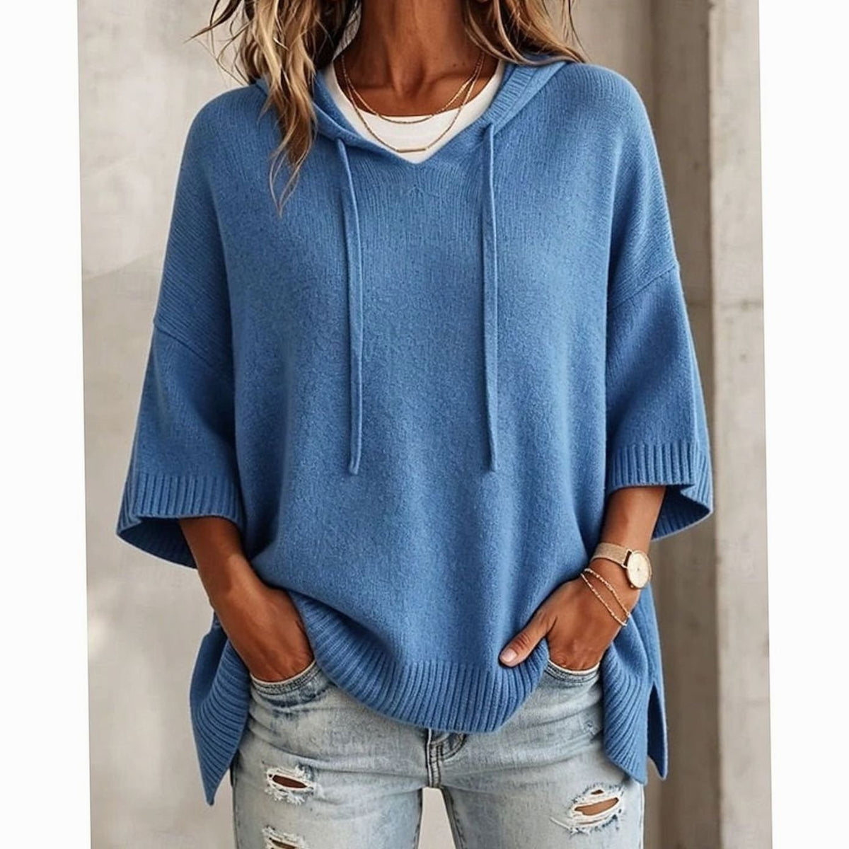 Camila | Women's Relaxed-Fit Hooded Knit Drawstring Sweater