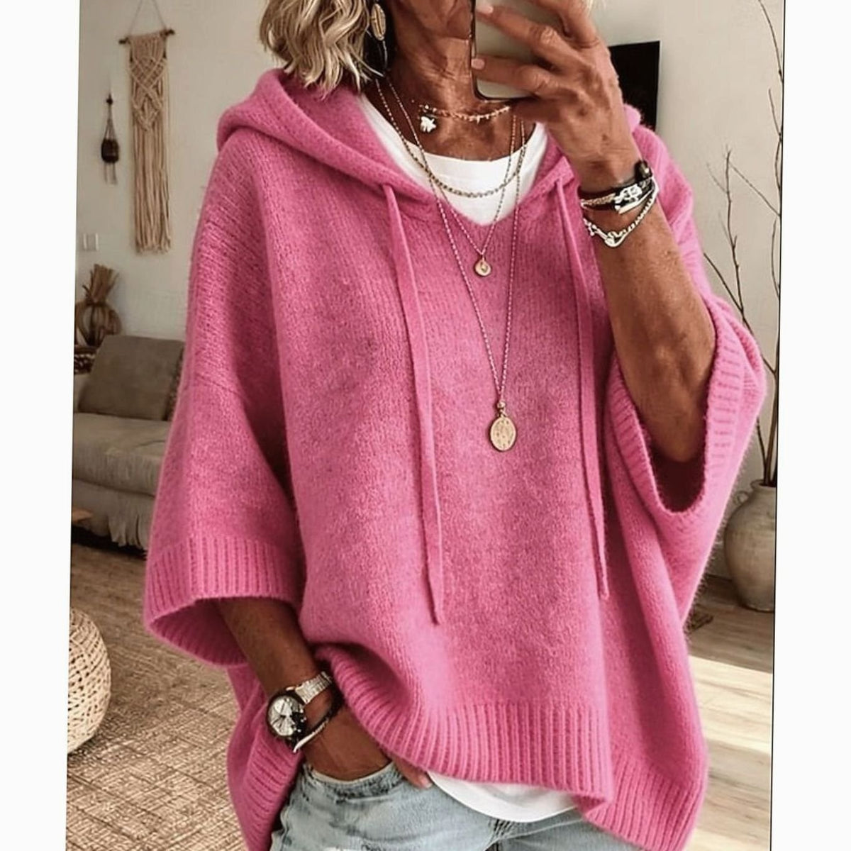 Camila | Women's Relaxed-Fit Hooded Knit Drawstring Sweater