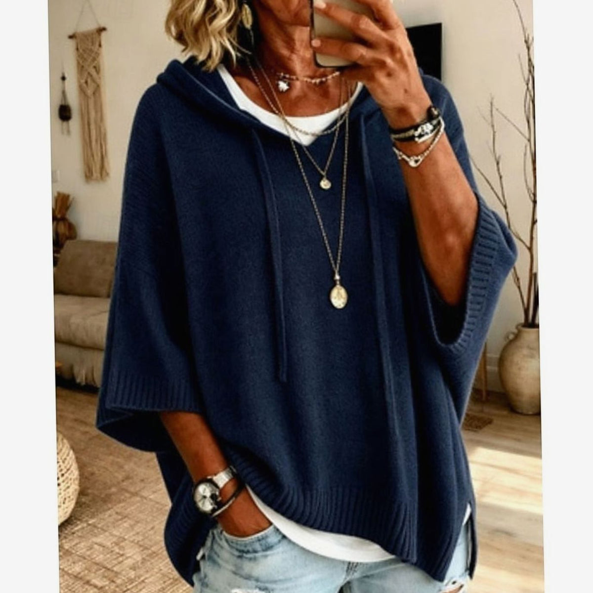 Camila | Women's Relaxed-Fit Hooded Knit Drawstring Sweater