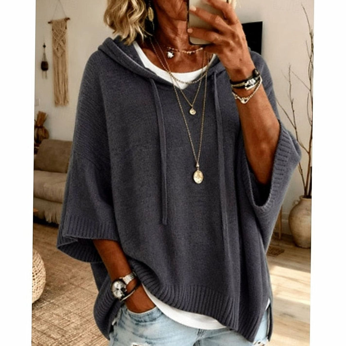 Camila | Women's Relaxed-Fit Hooded Knit Drawstring Sweater