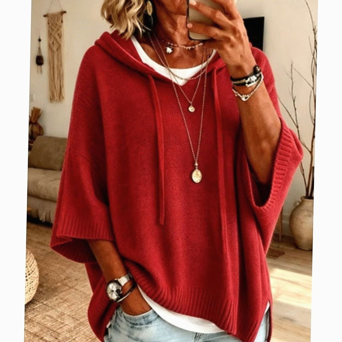 Camila | Women's Relaxed-Fit Hooded Knit Drawstring Sweater