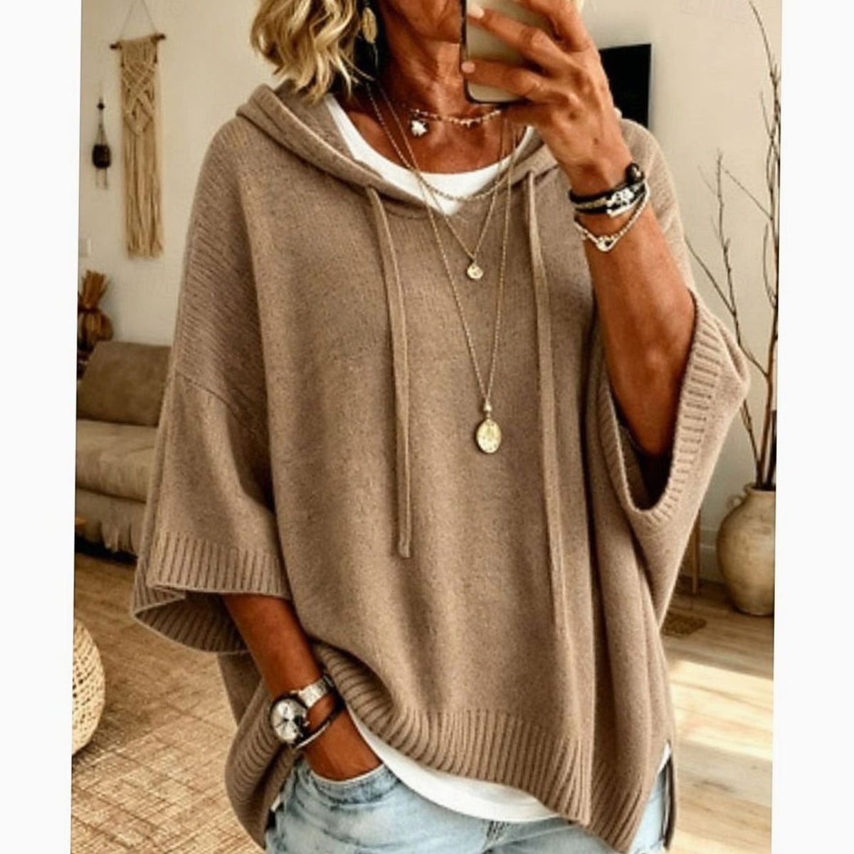 Camila | Women's Relaxed-Fit Hooded Knit Drawstring Sweater