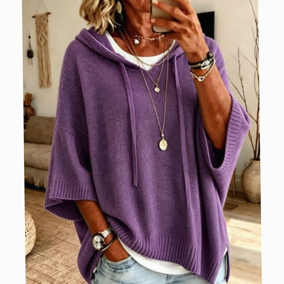 Camila | Women's Relaxed-Fit Hooded Knit Drawstring Sweater