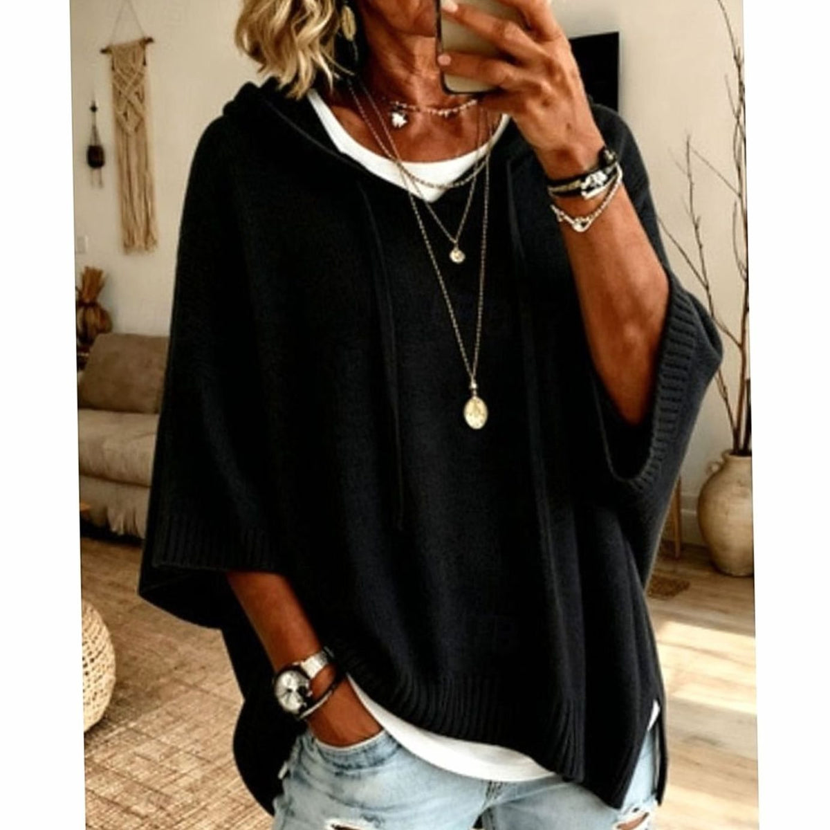 Camila | Women's Relaxed-Fit Hooded Knit Drawstring Sweater