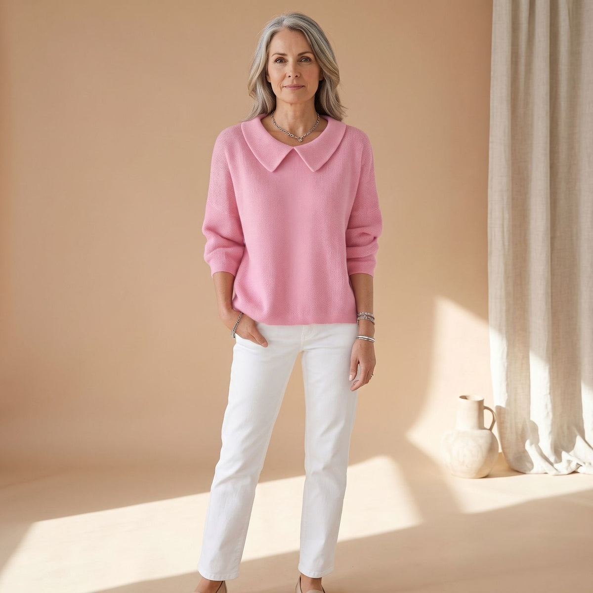 Emma | Women's Relaxed-Fit Knitted Pullover Sweater Peter Pan Collar
