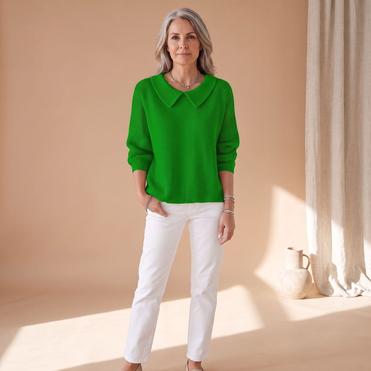 Emma | Women's Relaxed-Fit Knitted Pullover Sweater Peter Pan Collar