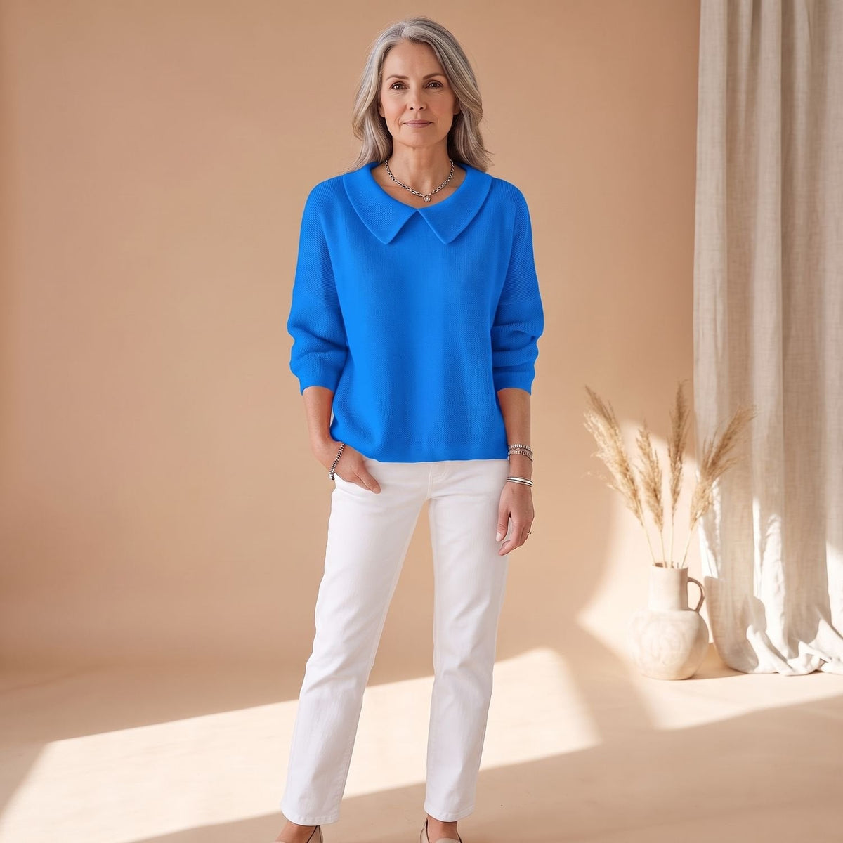 Emma | Women's Relaxed-Fit Knitted Pullover Sweater Peter Pan Collar