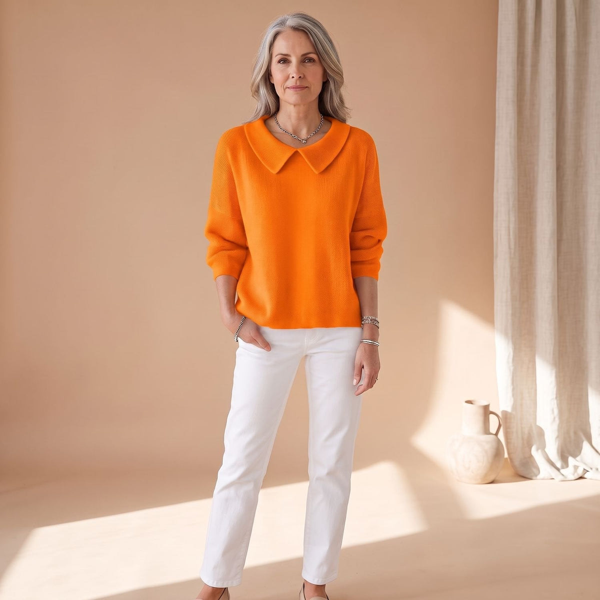 Emma | Women's Relaxed-Fit Knitted Pullover Sweater Peter Pan Collar