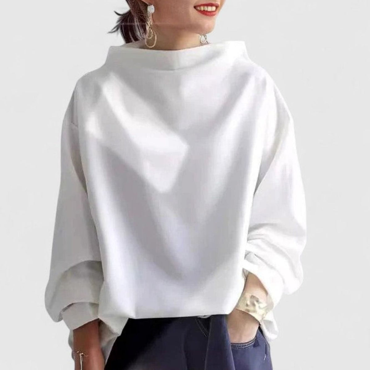 Isabella | Women's Relaxed-Fit Mock-Neck Long-Sleeve Elegant Top